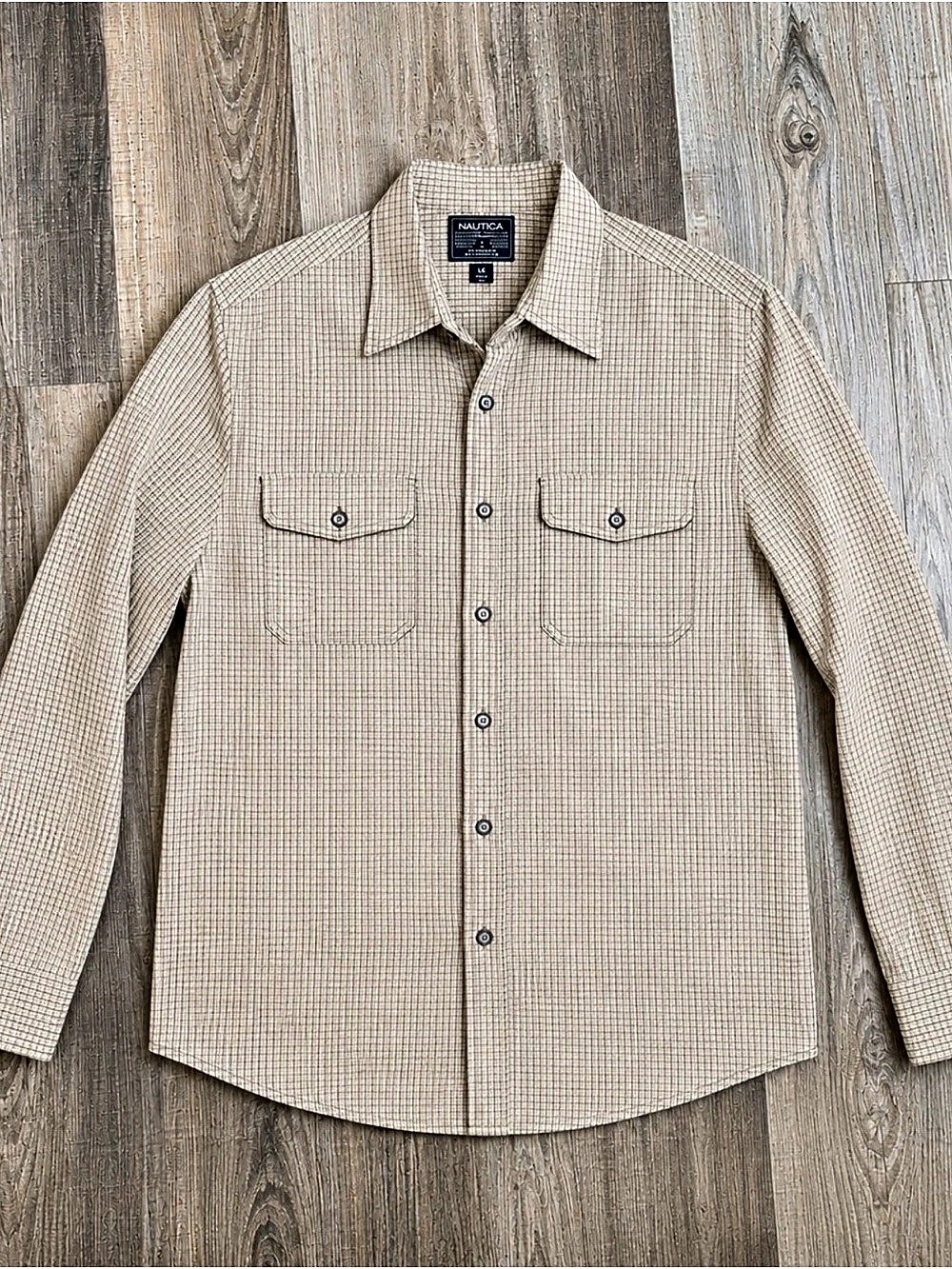 Nautica Plaid Button Down in Brown & White Size XL